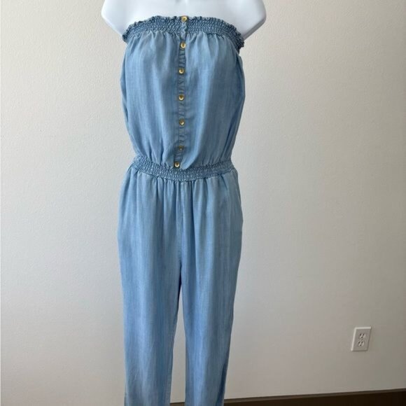 American Rag Pants - American Rag Jumpsuit Large Strapless Chambray Pocket Festival Boho-Chic Coastal